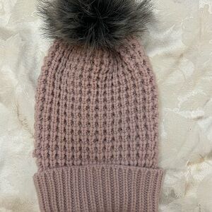 Adrienne Landau Pink Knit Hat with Gray Pom